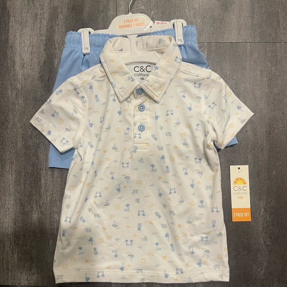 C&C California Kids White and Light Blue Polo Set